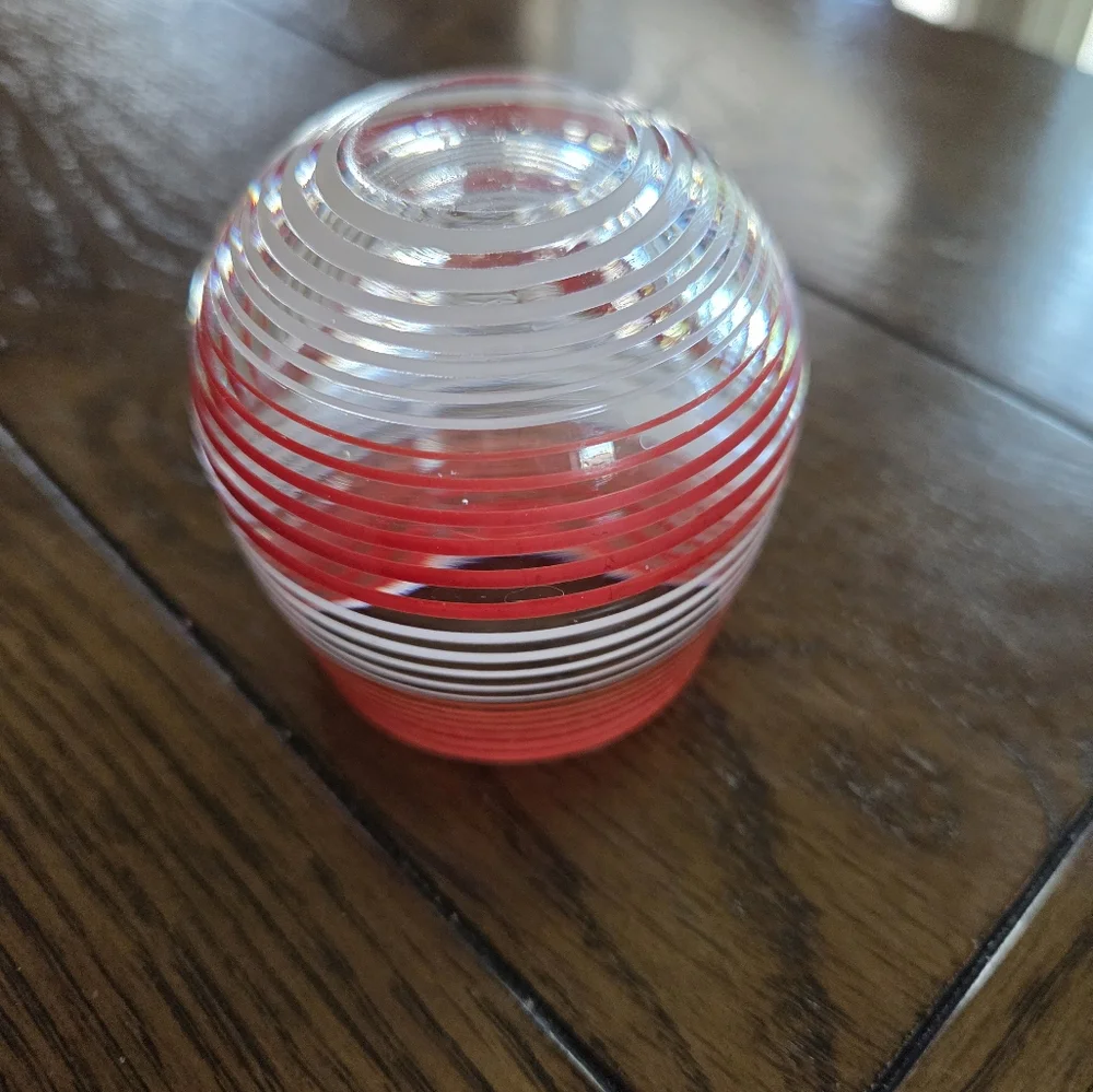 Heavy Glass Red And White Striped Art Glass Votive